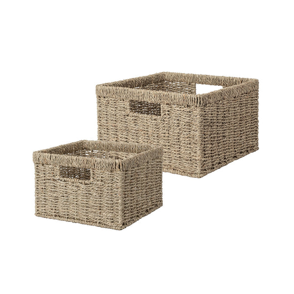 Handwoven Seagrass Storage Basket for Organizing, Large + Small Set