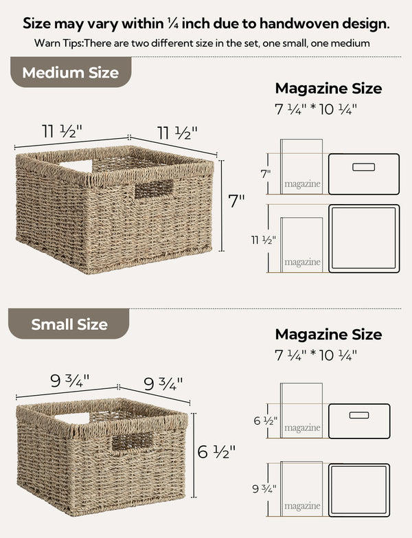 Handwoven Seagrass Storage Basket for Organizing, Large + Small Set