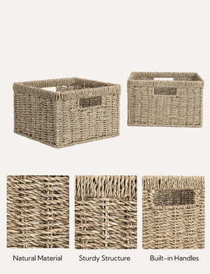 Handwoven Seagrass Storage Basket for Organizing, Large + Small Set