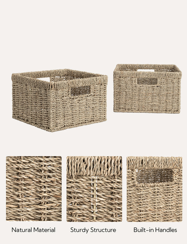 Handwoven Seagrass Storage Basket for Organizing, Large + Small Set