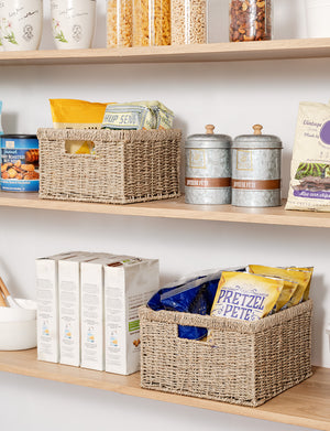 Handwoven Seagrass Storage Basket for Organizing, Large + Small Set