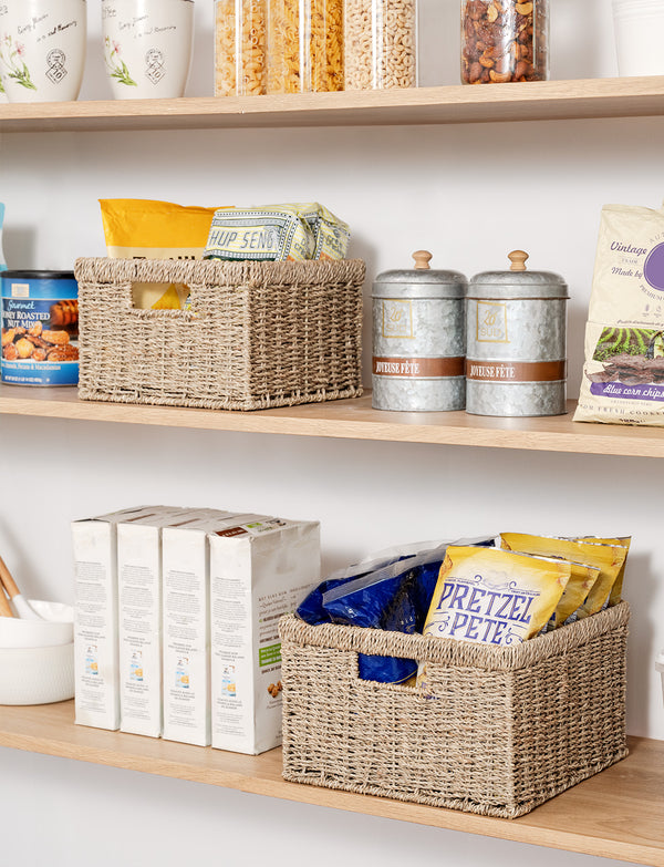 Handwoven Seagrass Storage Basket for Organizing, Large + Small Set