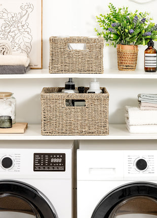 Wicker Storage Basket for Organizing, Set of 2, Large and Small