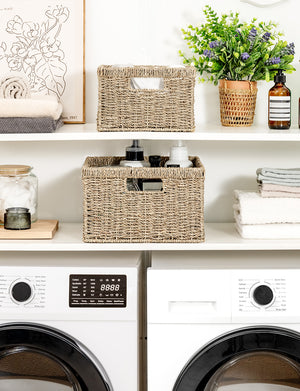 Handwoven Seagrass Storage Basket for Organizing, Large + Small Set