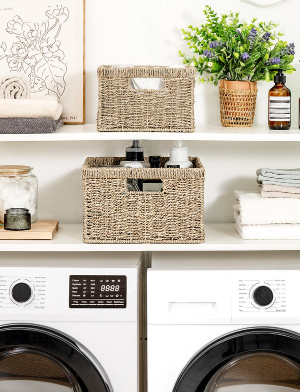 Handwoven Seagrass Storage Basket for Organizing, Large + Small Set