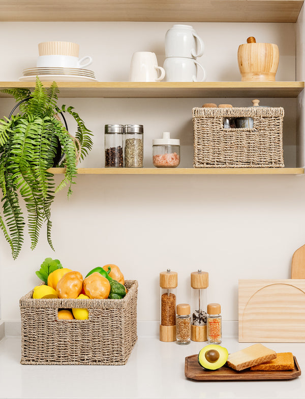 Handwoven Seagrass Storage Basket for Organizing, Large + Small Set