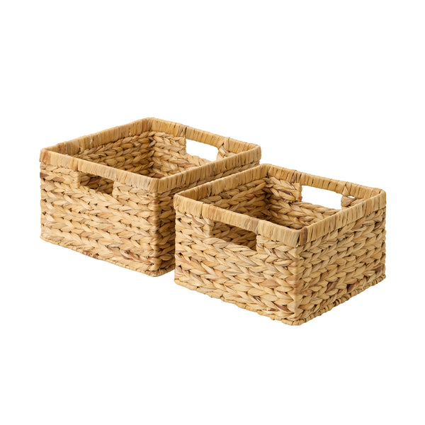 Water Hyacinth Storage Baskets with Built-in Handles, Set of 2