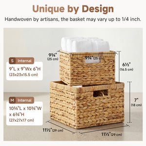 Water Hyacinth Storage Baskets with Built-in Handles, Set of 2