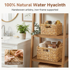 Water Hyacinth Storage Baskets with Built-in Handles, Set of 2