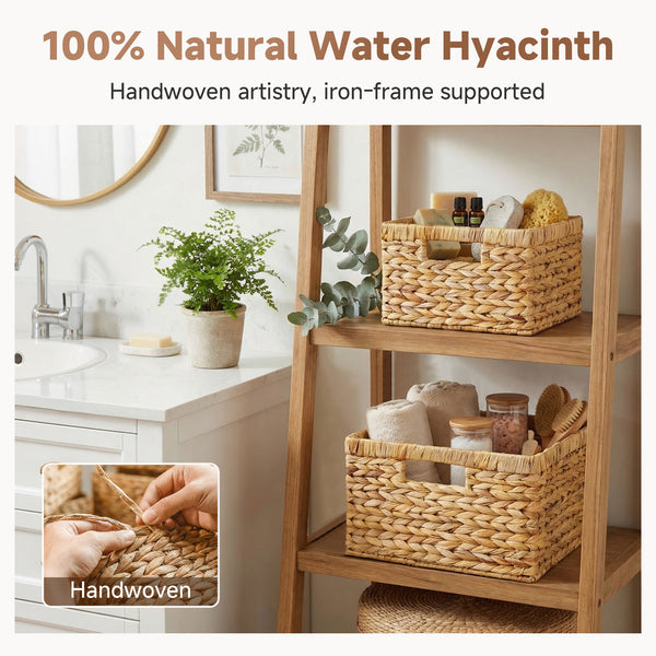 Water Hyacinth Storage Baskets with Built-in Handles, Set of 2