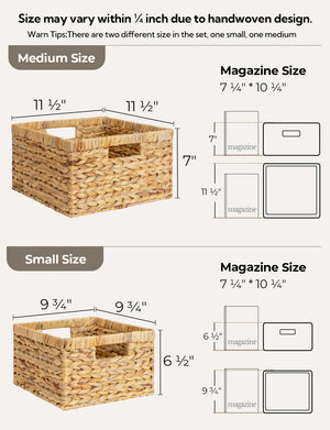 Water Hyacinth Storage Basket for Organizing, Large + Small Set