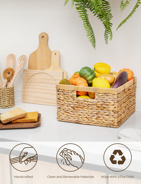Water Hyacinth Storage Basket for Organizing, Large + Small Set