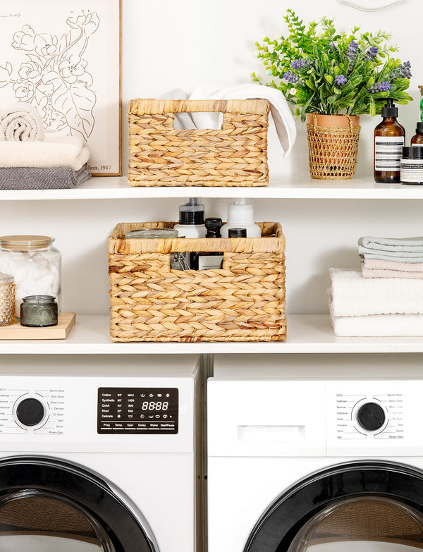 Water Hyacinth Storage Basket for Organizing, Large + Small Set