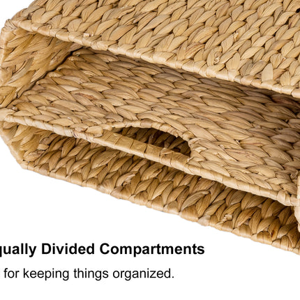 StorageWorks Hand-Woven Divided Magazine Basket, Rattan Magazine Holder, 1 Pack