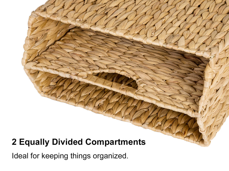 Hand-Woven Divided Magazine Basket, Rattan Magazine Holder, 1 Pack