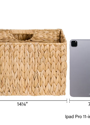 Hand-Woven Divided Magazine Basket, Rattan Magazine Holder, 1 Pack