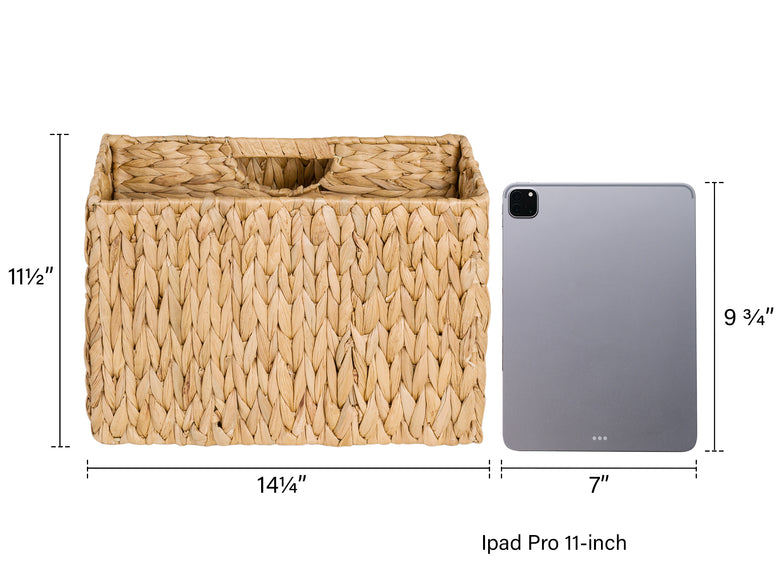 Hand-Woven Divided Magazine Basket, Rattan Magazine Holder, 1 Pack