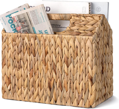 Hand-Woven Divided Magazine Basket, Rattan Magazine Holder, 1 Pack