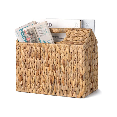 Hand-Woven Divided Magazine Basket, Rattan Magazine Holder, 1 Pack