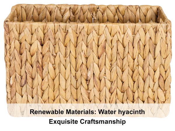 Hand-Woven Divided Magazine Basket, Natural Water Hyacinth