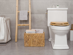 Hand-Woven Divided Magazine Basket, Natural Water Hyacinth