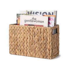Hand-Woven Divided Magazine Basket, Natural Water Hyacinth