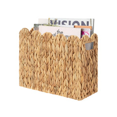 Hand-Woven Divided Magazine Basket, Natural Water Hyacinth