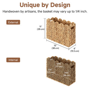 Hand-Woven Divided Magazine Basket, Natural Water Hyacinth