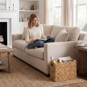 Hand-Woven Divided Magazine Basket, Natural Water Hyacinth