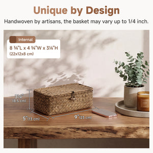 Small Flat Seagrass Wicker Basket with Lid