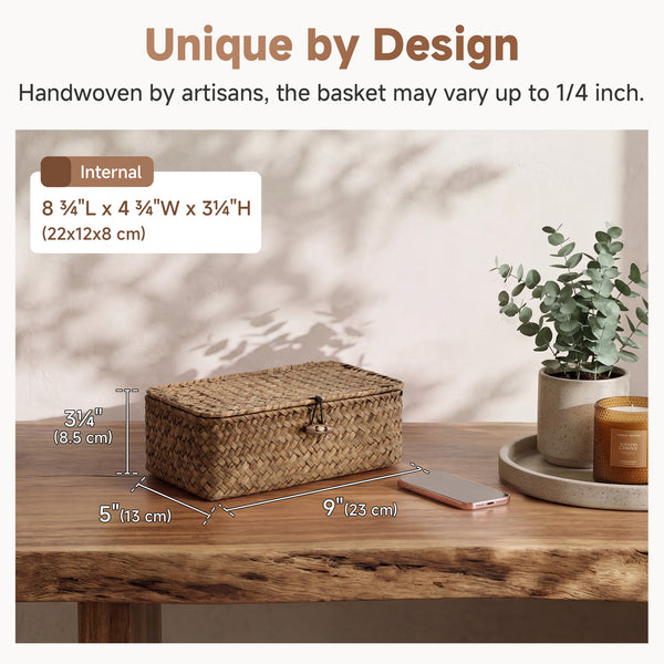 Small Flat Seagrass Wicker Basket with Lid