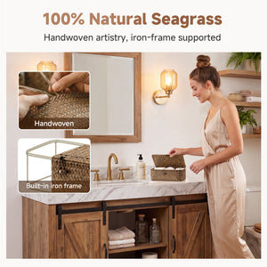 Small Flat Seagrass Wicker Basket with Lid