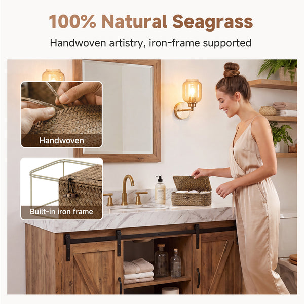 Small Flat Seagrass Wicker Basket with Lid