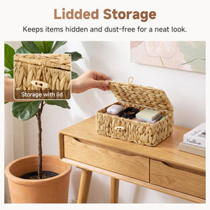 Small Water Hyacinth Wicker Basket with Lid