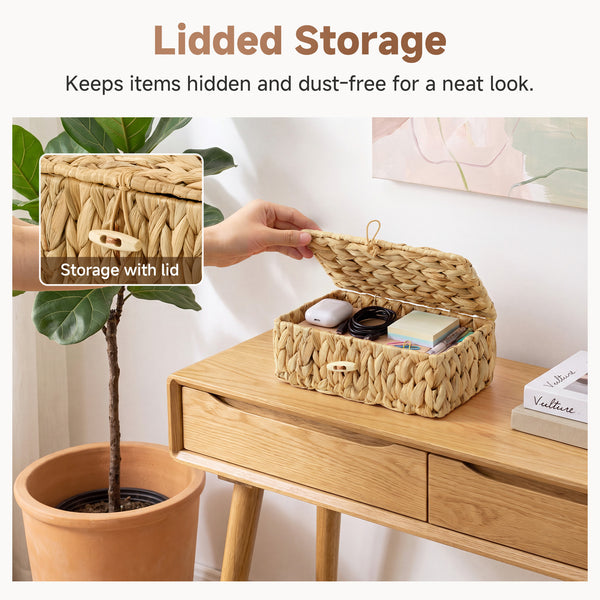 Small Water Hyacinth Wicker Basket with Lid