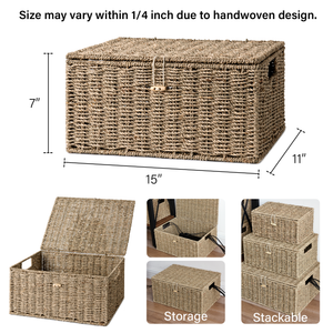 Wicker Basket with Lid and  Built-in Handles, Storage Basket for Organizing