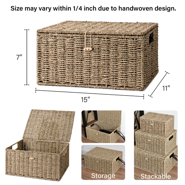 Wicker Basket with Lid and  Built-in Handles, Storage Basket for Organizing