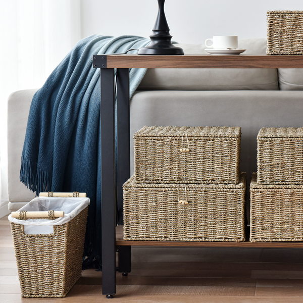 Wicker Basket with Lid and  Built-in Handles, Storage Basket for Organizing