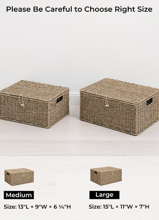 Wicker Basket with Lid and  Built-in Handles, Storage Basket for Organizing
