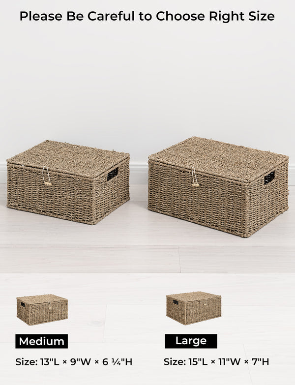 Wicker Basket with Lid and  Built-in Handles, Storage Basket for Organizing