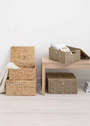 Wicker Basket with Lid and  Built-in Handles, Storage Basket for Organizing
