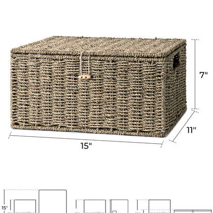 StorageWorks Wicker Basket with Lid and  Built-in Handles, Storage Basket for Organizing