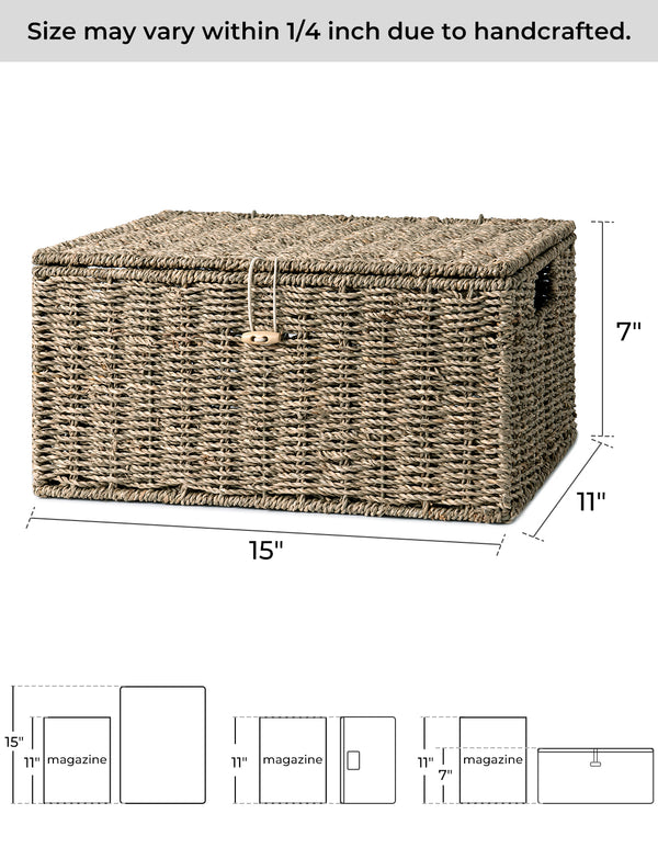 Wicker Basket with Lid and  Built-in Handles, Storage Basket for Organizing