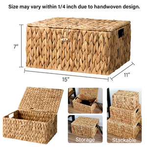 Wicker Basket with Lid and  Built-in Handles, Water Hyacinth, 1 Pack