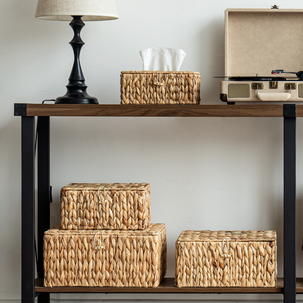 Wicker Basket with Lid and  Built-in Handles, Water Hyacinth, 1 Pack