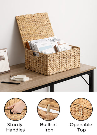 Wicker Basket with Lid and  Built-in Handles, Storage Basket for Organizing