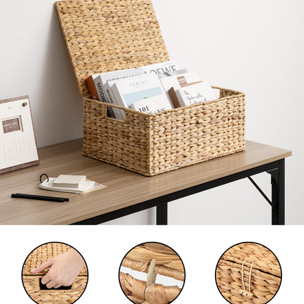 StorageWorks Wicker Basket with Lid and  Built-in Handles, Storage Basket for Organizing