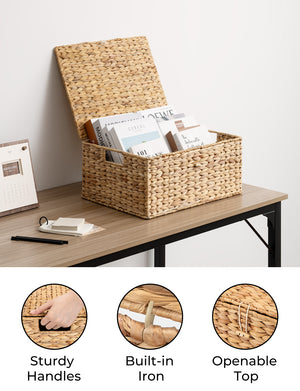 Wicker Basket with Lid and  Built-in Handles, Storage Basket for Organizing