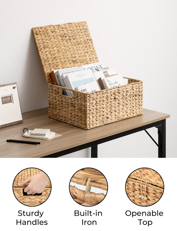 Wicker Basket with Lid and  Built-in Handles, Storage Basket for Organizing