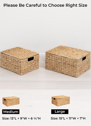 Wicker Basket with Lid and  Built-in Handles, Storage Basket for Organizing